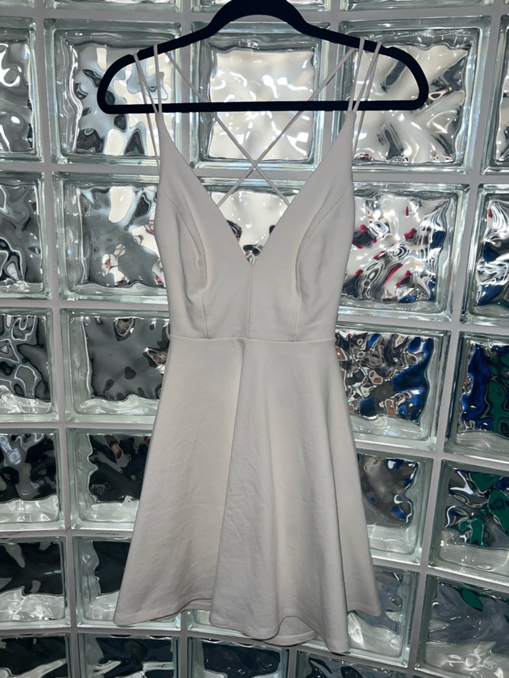 Lulu's Ivory V-Neck Fit-and-Flare Mini Dress